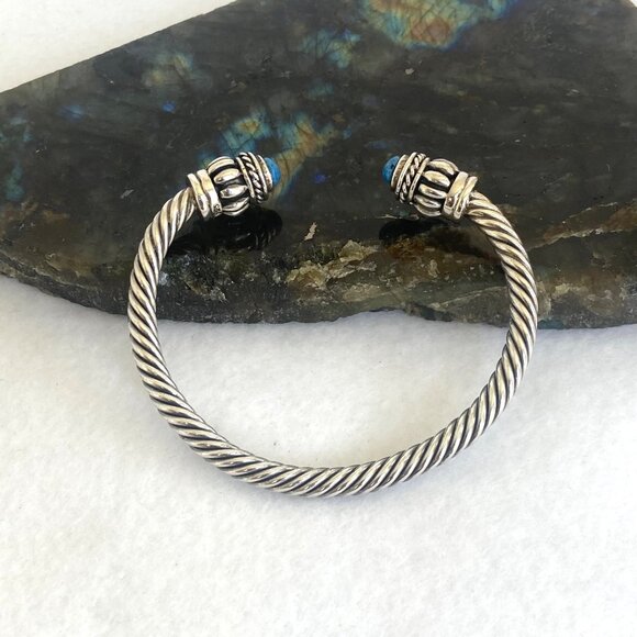 Sterling Silver 925 Mexico Chunky Blue Sodalite Twisted Rope Cuff Bracelet 6.25" - Picture 2 of 16
